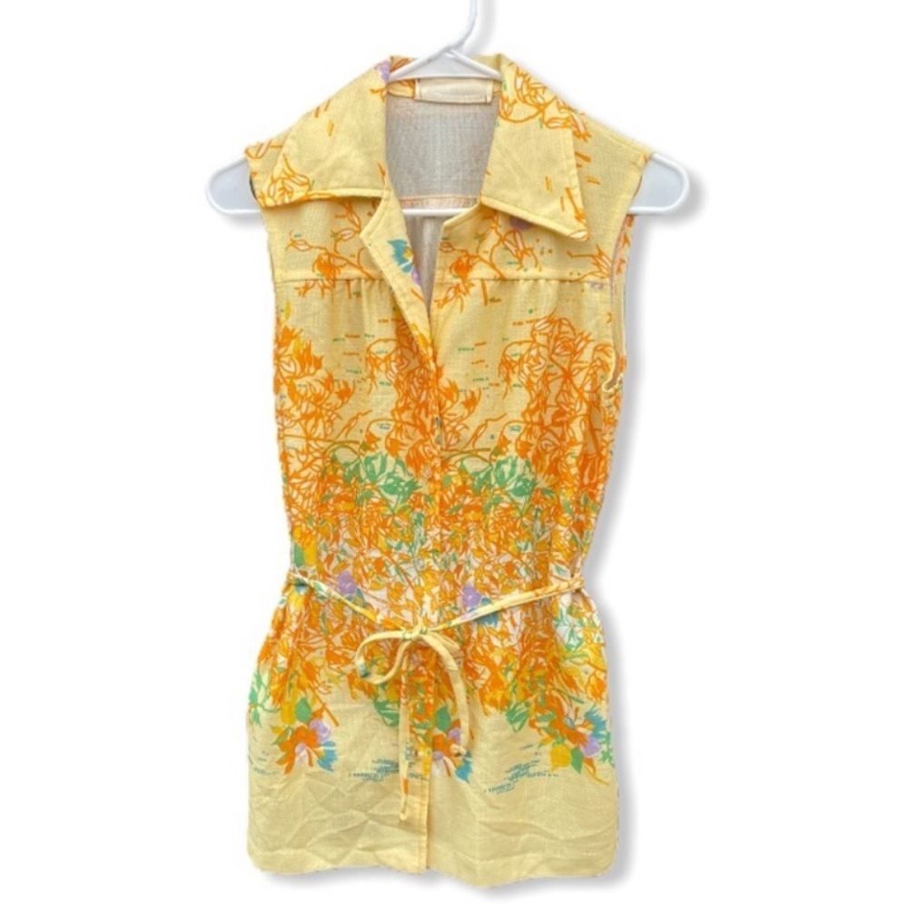 Vintage Kaki Roberts‎ Polyester Sleeveless Top With Belt